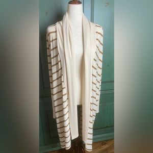 Chaser Brown Cream Stripe Open Front Long Cardigan with Pockets Size M